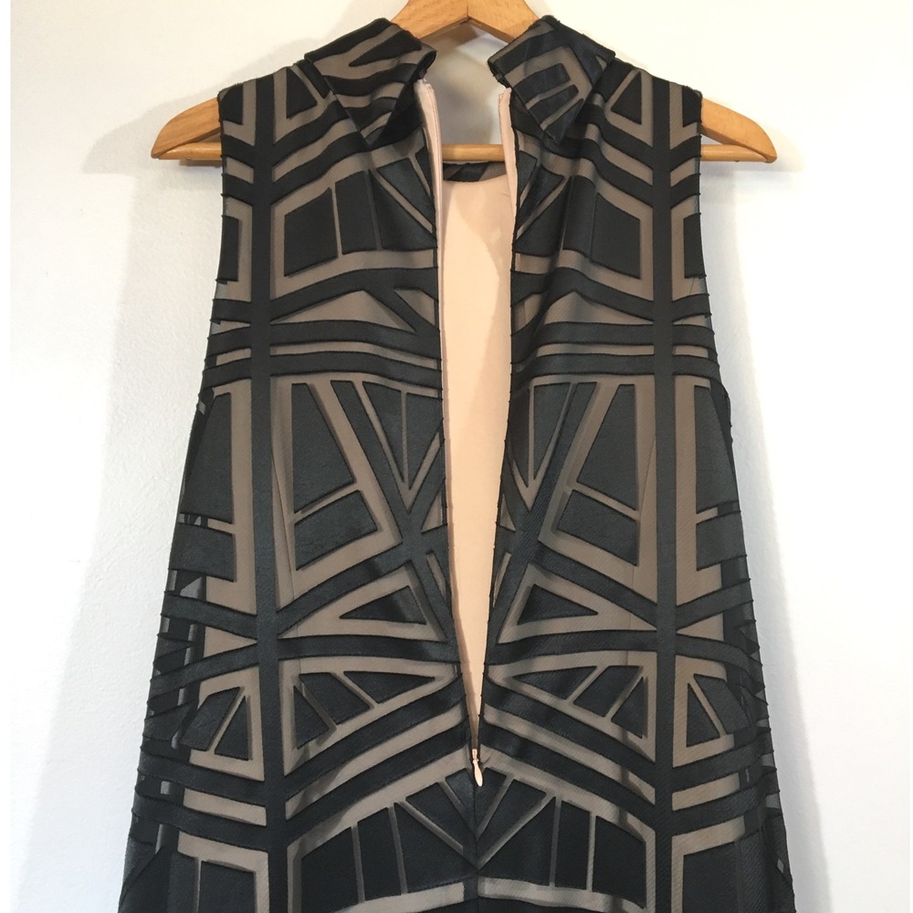 Vince Camuto Black‎ Geometric Burnout Overlay Sheer Mock Neck Cocktail Dress 10 - Picture 7 of 11